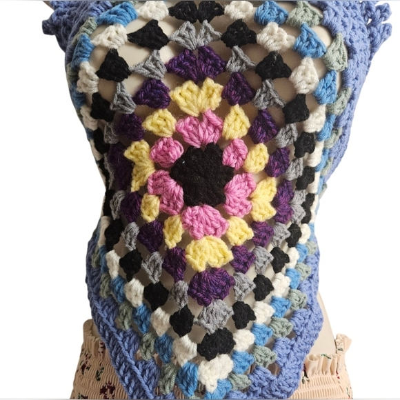 Handmade Granny Square Crochet Swim Cover Up Top Boho Resort Beachwear Colorful - Picture 9 of 17